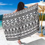 White And Grey Aztec Pattern Print Beach Sarong Wrap