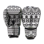 White And Grey Aztec Pattern Print Boxing Gloves