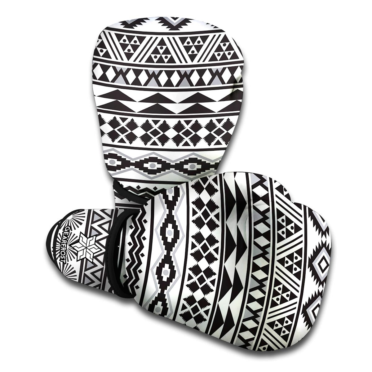 White And Grey Aztec Pattern Print Boxing Gloves