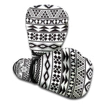 White And Grey Aztec Pattern Print Boxing Gloves