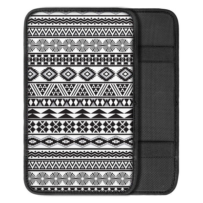 White And Grey Aztec Pattern Print Car Center Console Cover