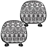 White And Grey Aztec Pattern Print Car Headrest Covers