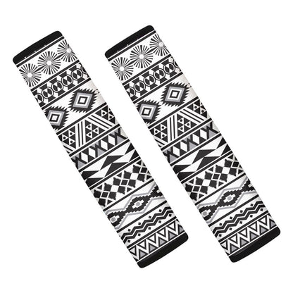White And Grey Aztec Pattern Print Car Seat Belt Covers