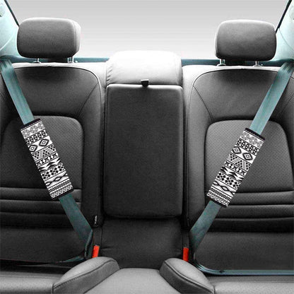 White And Grey Aztec Pattern Print Car Seat Belt Covers