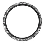 White And Grey Aztec Pattern Print Car Steering Wheel Cover