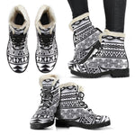 White And Grey Aztec Pattern Print Comfy Boots GearFrost