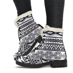 White And Grey Aztec Pattern Print Comfy Boots GearFrost