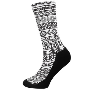 White And Grey Aztec Pattern Print Crew Socks