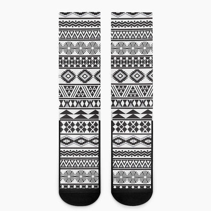 White And Grey Aztec Pattern Print Crew Socks