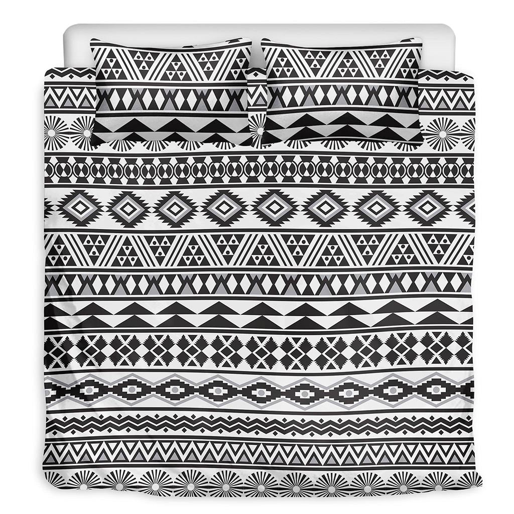 White And Grey Aztec Pattern Print Duvet Cover Bedding Set