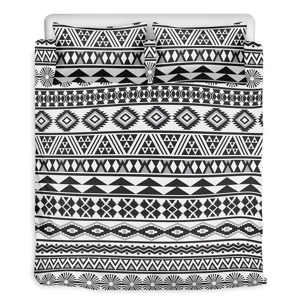 White And Grey Aztec Pattern Print Duvet Cover Bedding Set