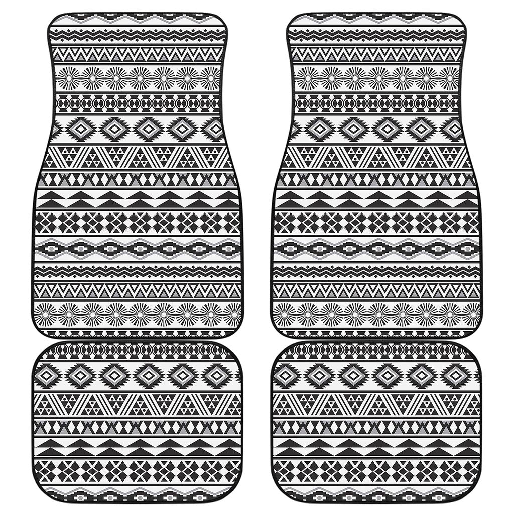 White And Grey Aztec Pattern Print Front and Back Car Floor Mats