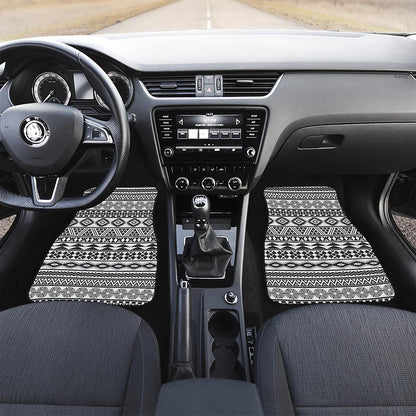 White And Grey Aztec Pattern Print Front and Back Car Floor Mats