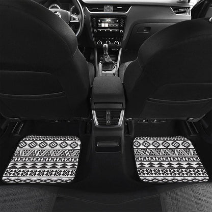 White And Grey Aztec Pattern Print Front and Back Car Floor Mats