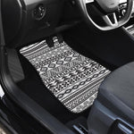 White And Grey Aztec Pattern Print Front and Back Car Floor Mats
