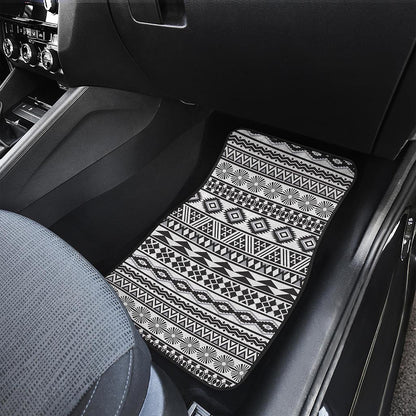 White And Grey Aztec Pattern Print Front and Back Car Floor Mats