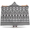 White And Grey Aztec Pattern Print Hooded Blanket