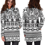 White And Grey Aztec Pattern Print Hoodie Dress GearFrost