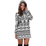 White And Grey Aztec Pattern Print Hoodie Dress GearFrost