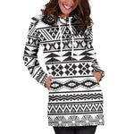 White And Grey Aztec Pattern Print Hoodie Dress GearFrost