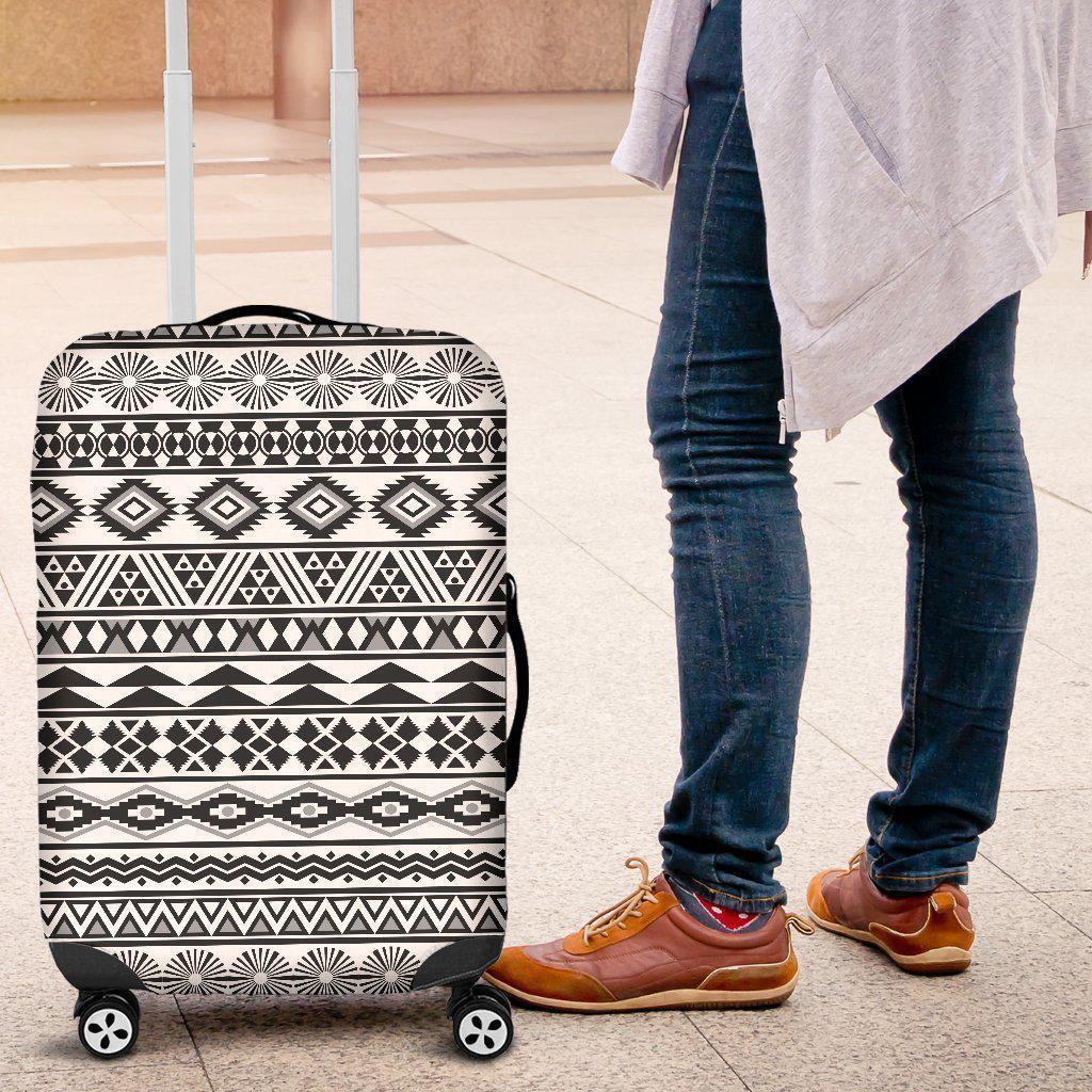 White And Grey Aztec Pattern Print Luggage Cover GearFrost