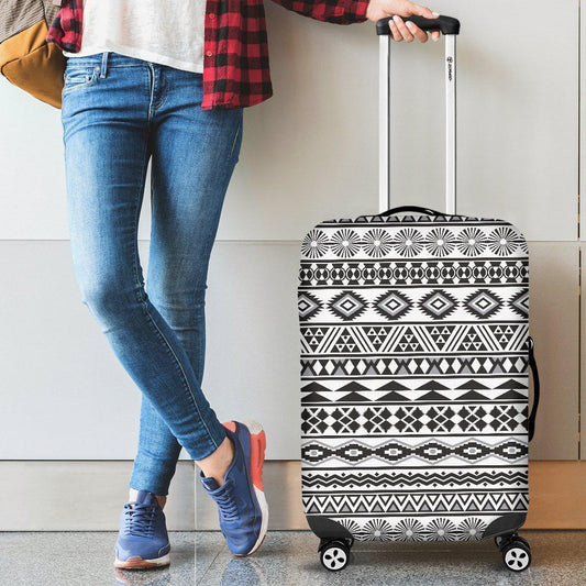 White And Grey Aztec Pattern Print Luggage Cover GearFrost