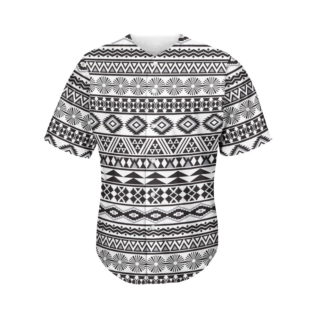 White And Grey Aztec Pattern Print Men's Baseball Jersey
