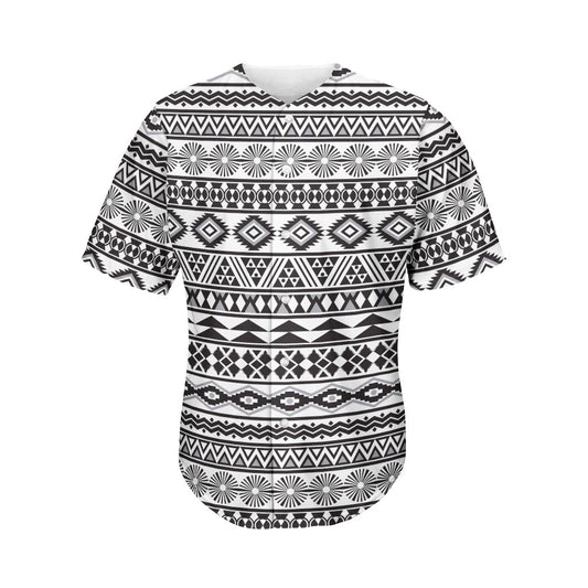 White And Grey Aztec Pattern Print Men's Baseball Jersey