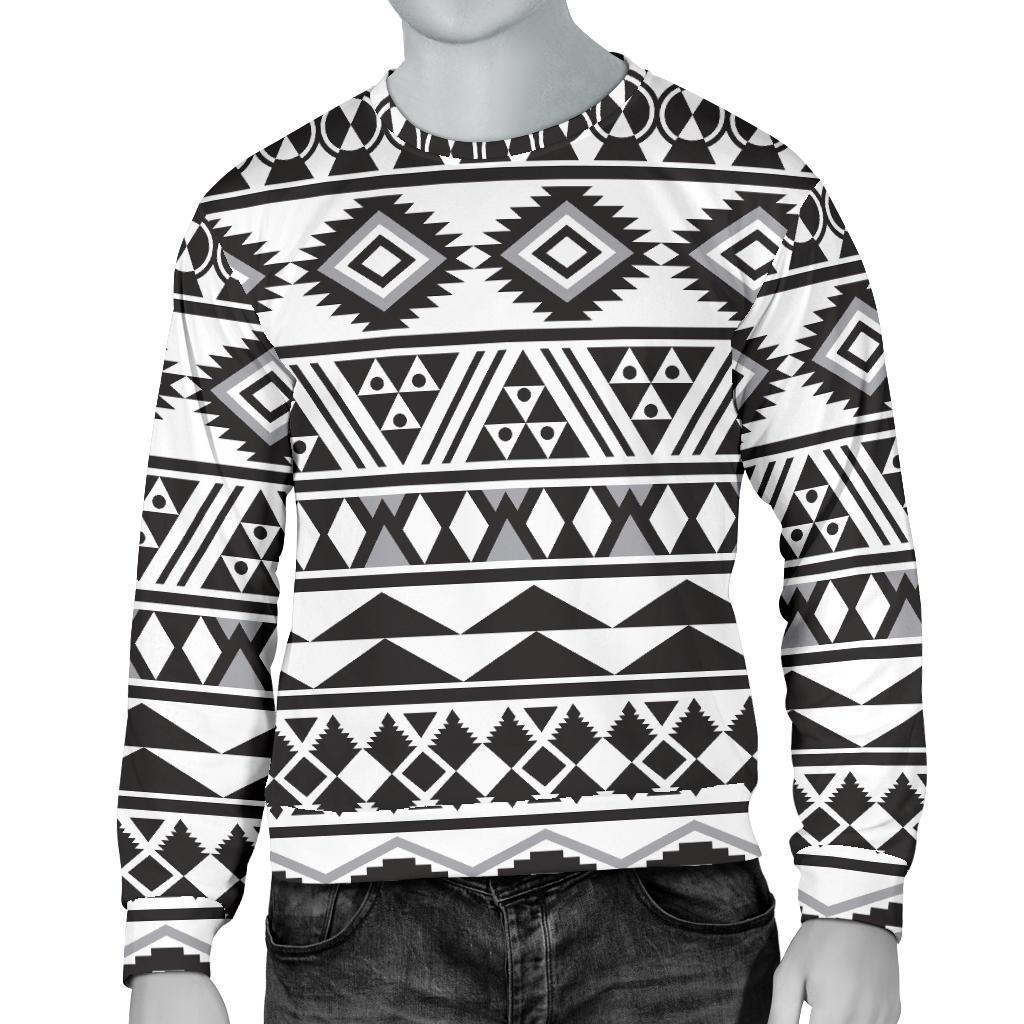 White And Grey Aztec Pattern Print Men's Crewneck Sweatshirt GearFrost
