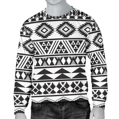 White And Grey Aztec Pattern Print Men's Crewneck Sweatshirt GearFrost