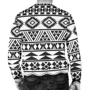 White And Grey Aztec Pattern Print Men's Crewneck Sweatshirt GearFrost