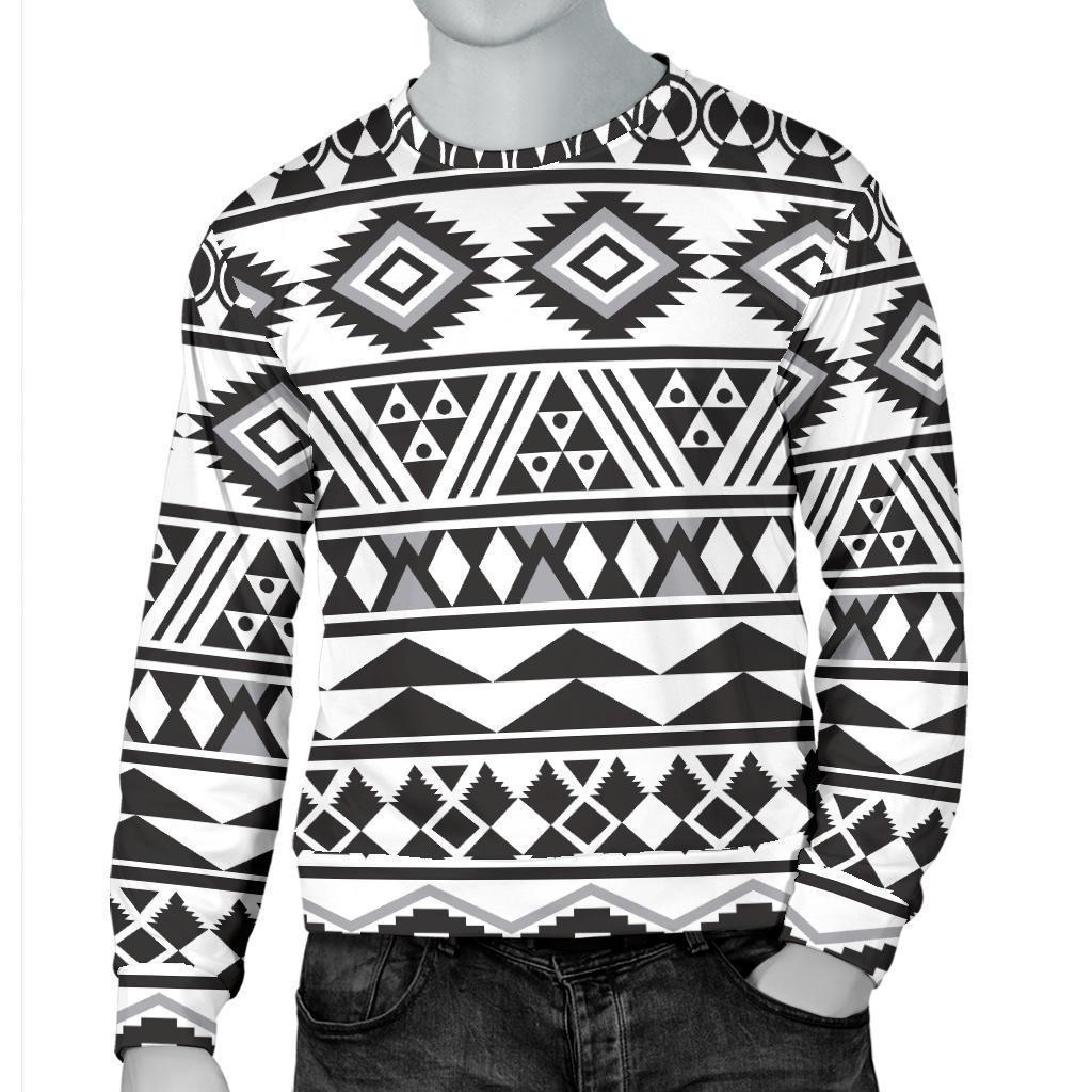 White And Grey Aztec Pattern Print Men's Crewneck Sweatshirt GearFrost