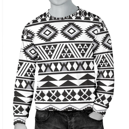 White And Grey Aztec Pattern Print Men's Crewneck Sweatshirt GearFrost