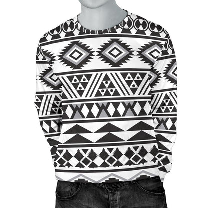 White And Grey Aztec Pattern Print Men's Crewneck Sweatshirt GearFrost