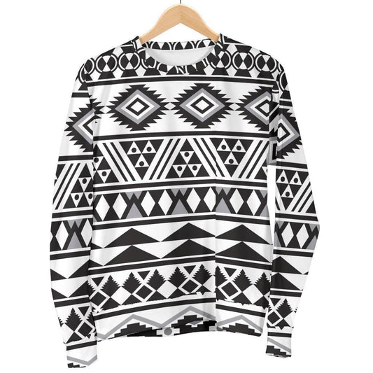 White And Grey Aztec Pattern Print Men's Crewneck Sweatshirt GearFrost