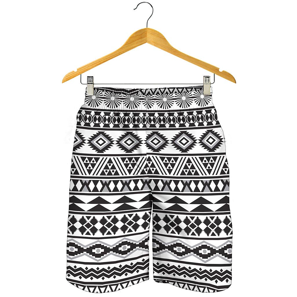 White And Grey Aztec Pattern Print Men's Shorts