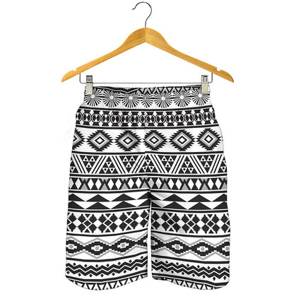 White And Grey Aztec Pattern Print Men's Shorts