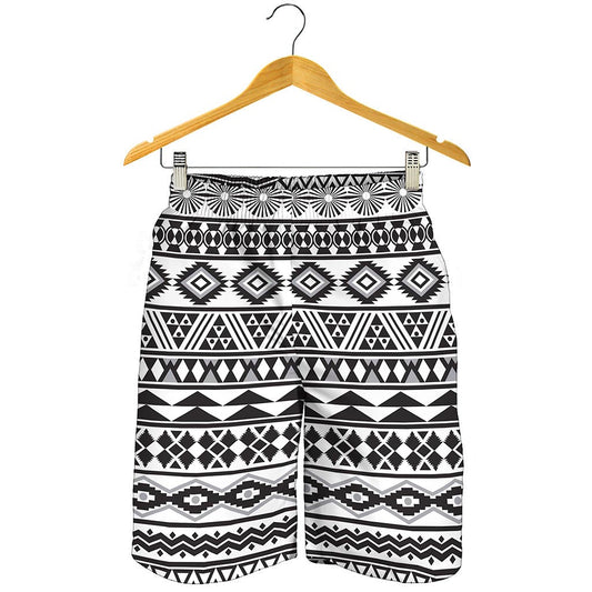 White And Grey Aztec Pattern Print Men's Shorts