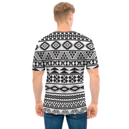 White And Grey Aztec Pattern Print Men's T-Shirt