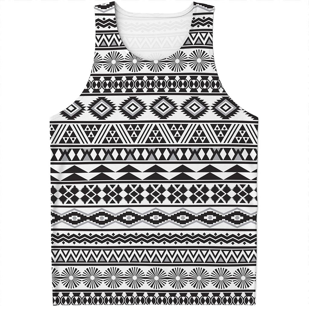 White And Grey Aztec Pattern Print Men's Tank Top