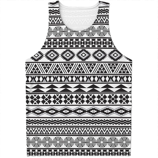 White And Grey Aztec Pattern Print Men's Tank Top