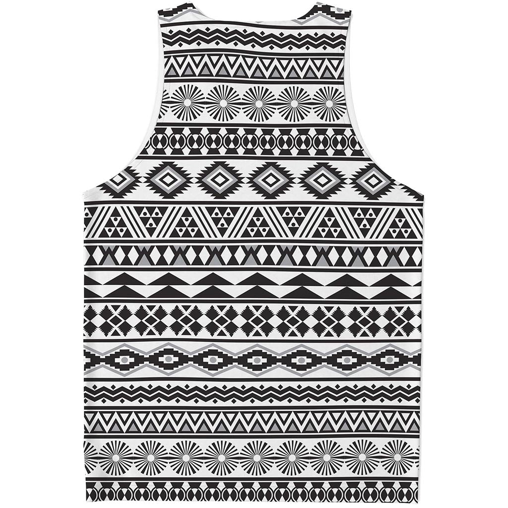 White And Grey Aztec Pattern Print Men's Tank Top