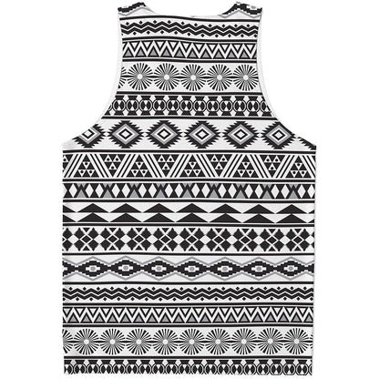 White And Grey Aztec Pattern Print Men's Tank Top