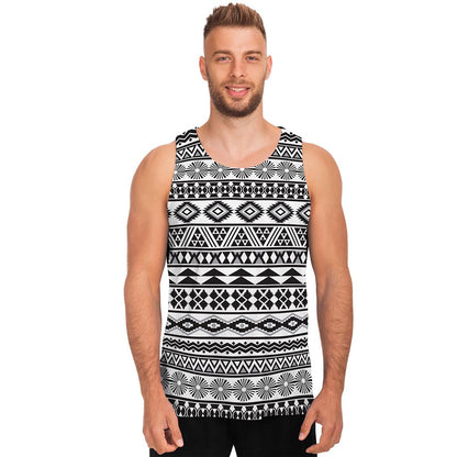 White And Grey Aztec Pattern Print Men's Tank Top