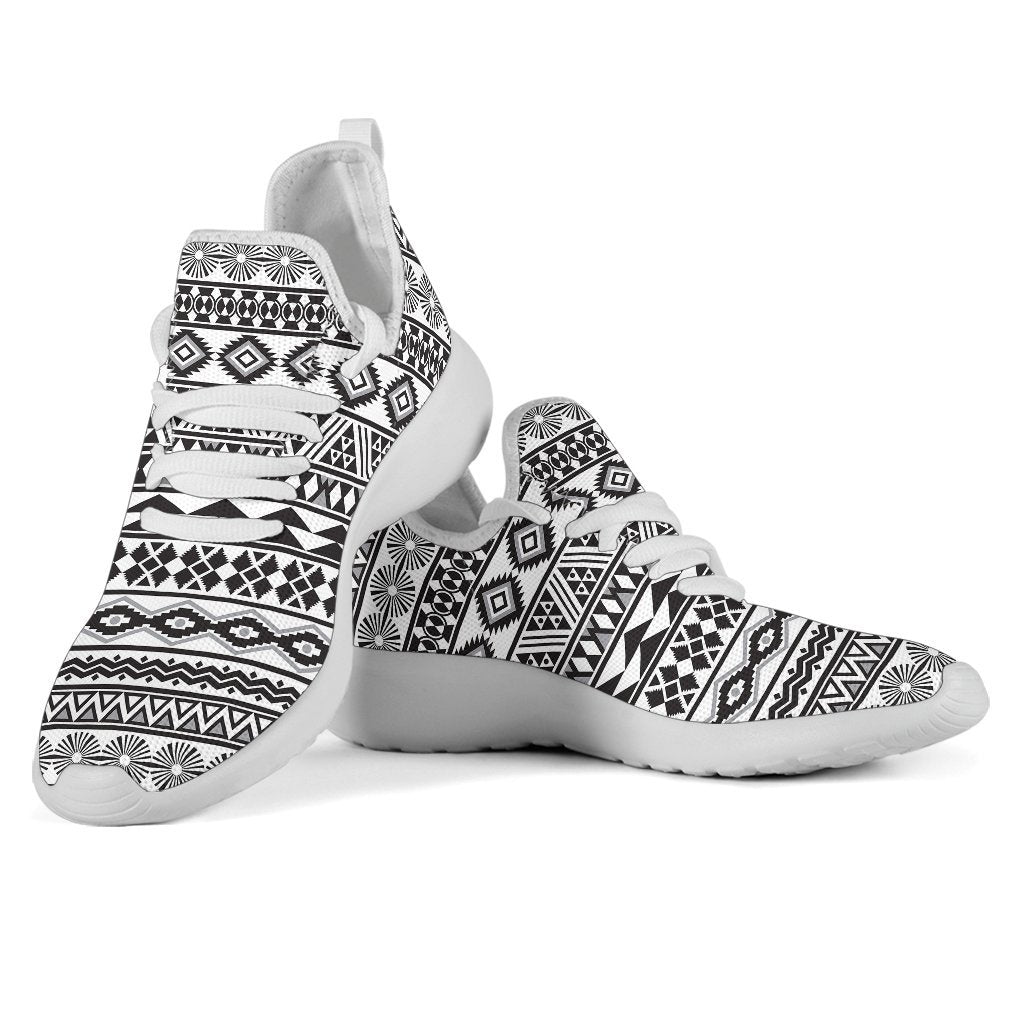 White And Grey Aztec Pattern Print Mesh Knit Shoes GearFrost