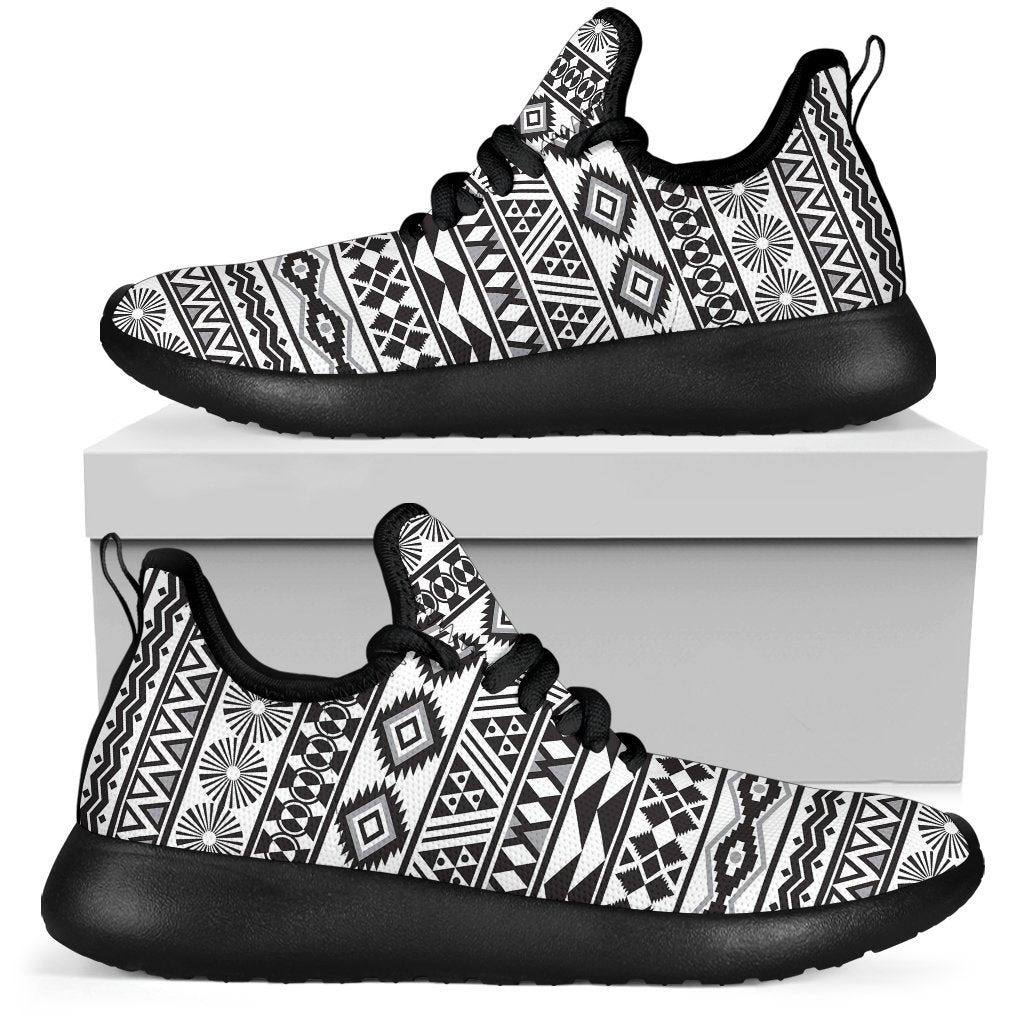 White And Grey Aztec Pattern Print Mesh Knit Shoes GearFrost