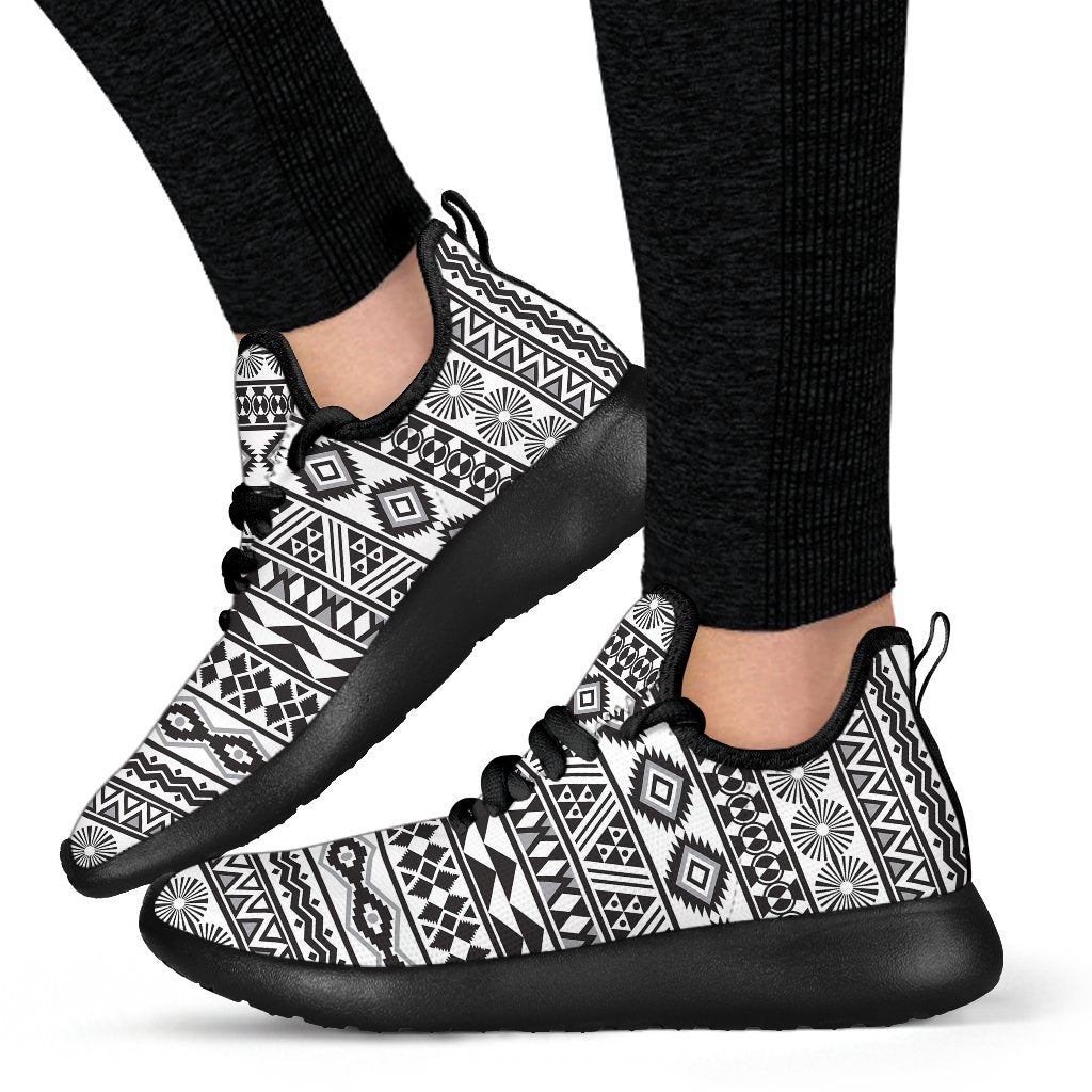 White And Grey Aztec Pattern Print Mesh Knit Shoes GearFrost