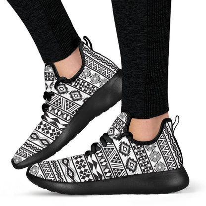 White And Grey Aztec Pattern Print Mesh Knit Shoes GearFrost