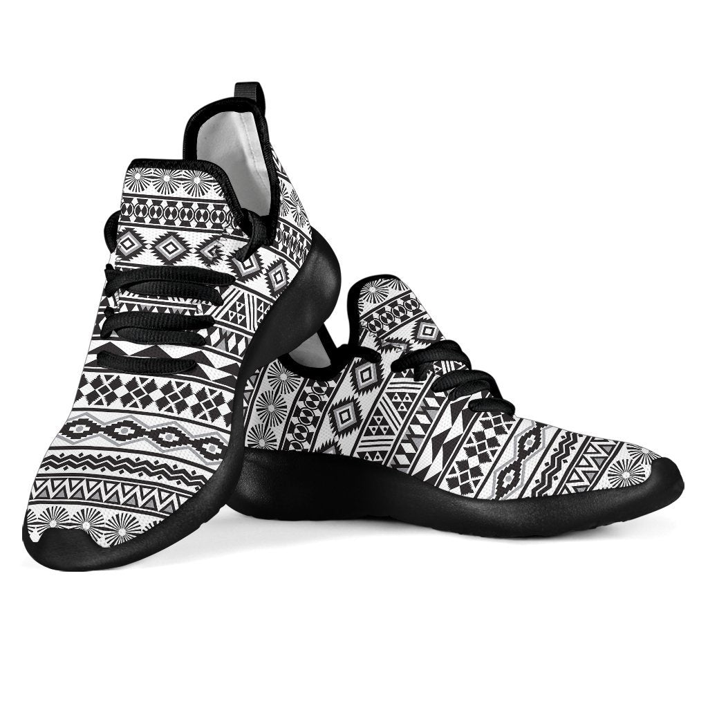 White And Grey Aztec Pattern Print Mesh Knit Shoes GearFrost