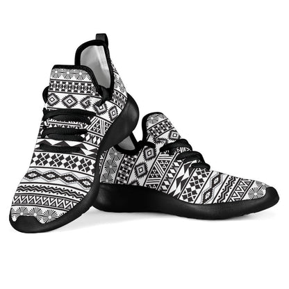 White And Grey Aztec Pattern Print Mesh Knit Shoes GearFrost